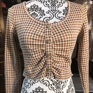 ALTAR'D STATE Vtg Look Stretch Knit Checked Gathered Button Front Cropped Top~S